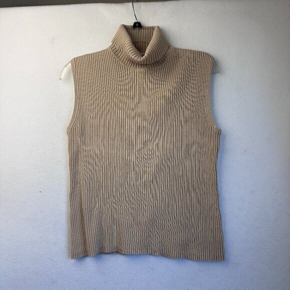 Chicos top Women 3  XL 16  Silk Blend Sleeveless Turtle Neck Ribbed beige tan - Picture 1 of 3